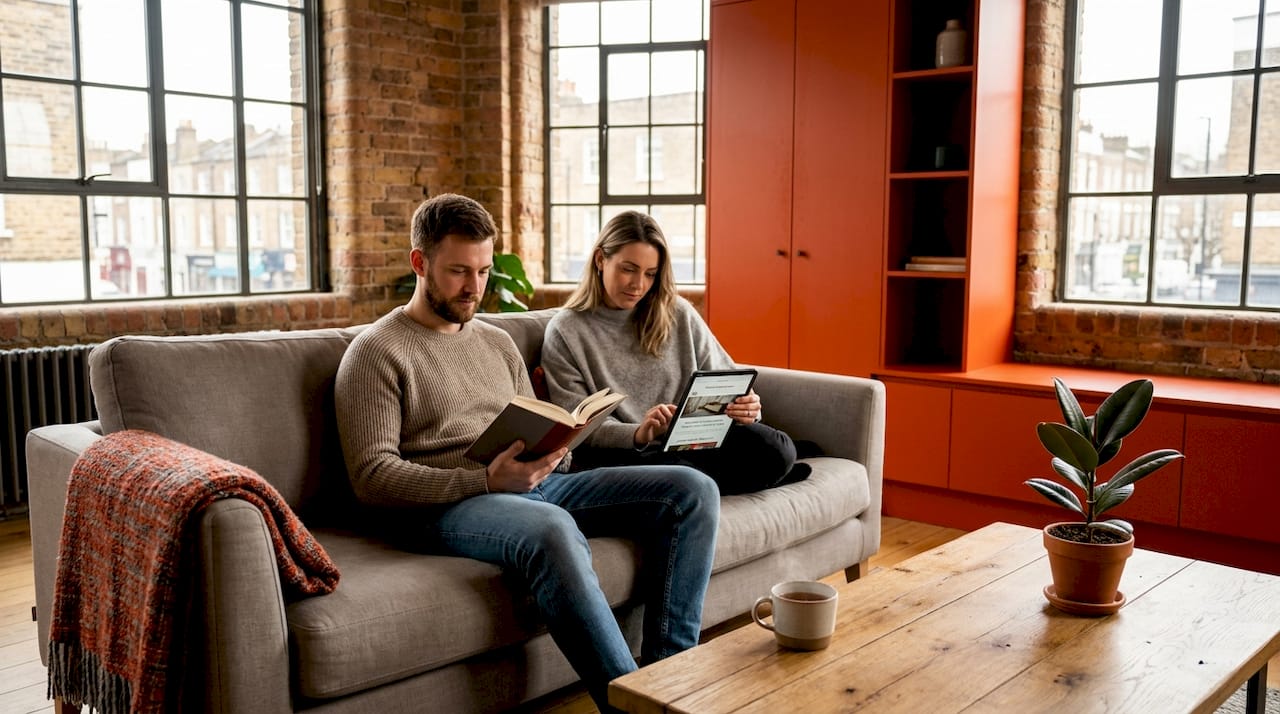 Couple relaxing with sustainable UK furniture
