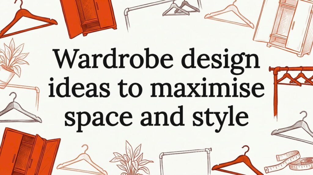 Hand-drawn wardrobe illustration framing title area