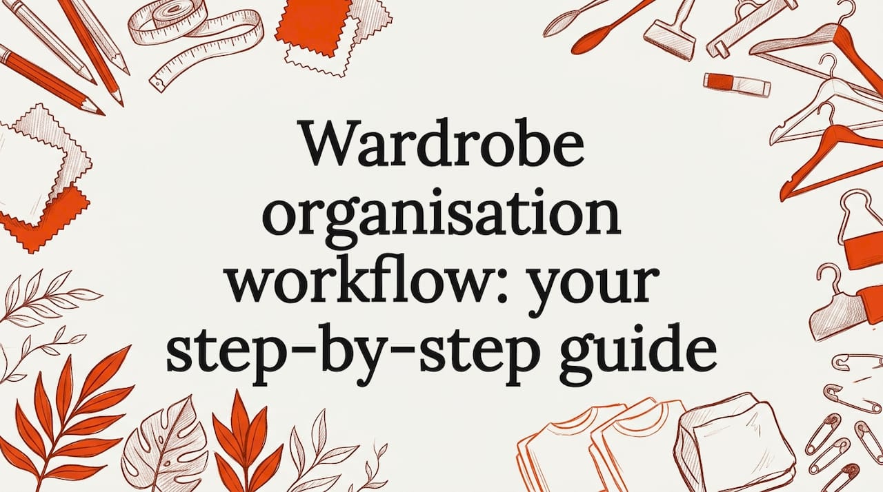 Decorative title card illustration with wardrobe tools
