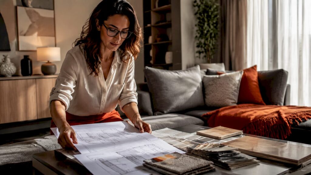 Homeowner reviewing furniture design sketches