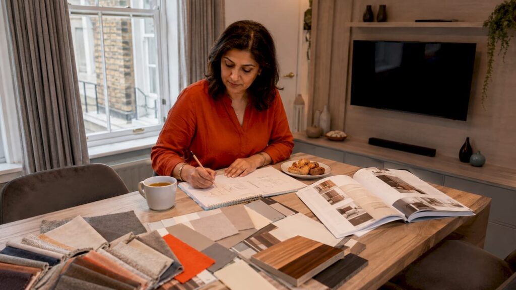 Homeowner reviewing bespoke furniture samples