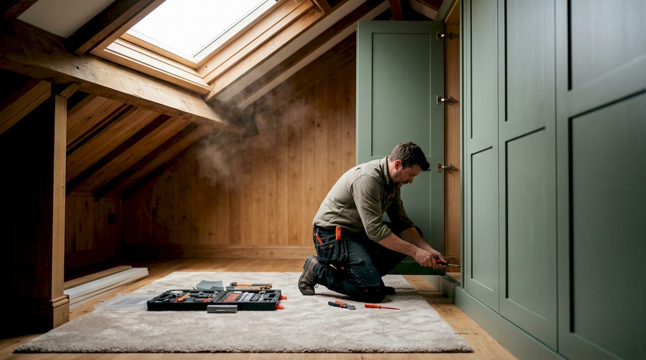 Craftsman fitting bespoke fitted wardrobe in London home
