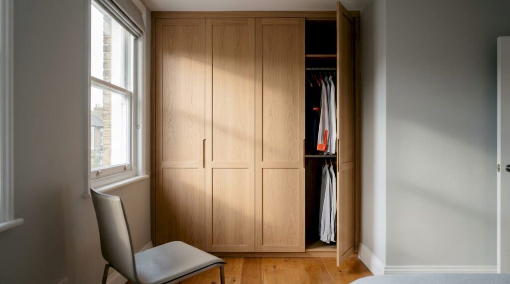 Bespoke fitted wardrobe in SW London bedroom
