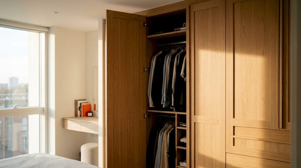 Fully fitted bespoke wardrobe in London bedroom