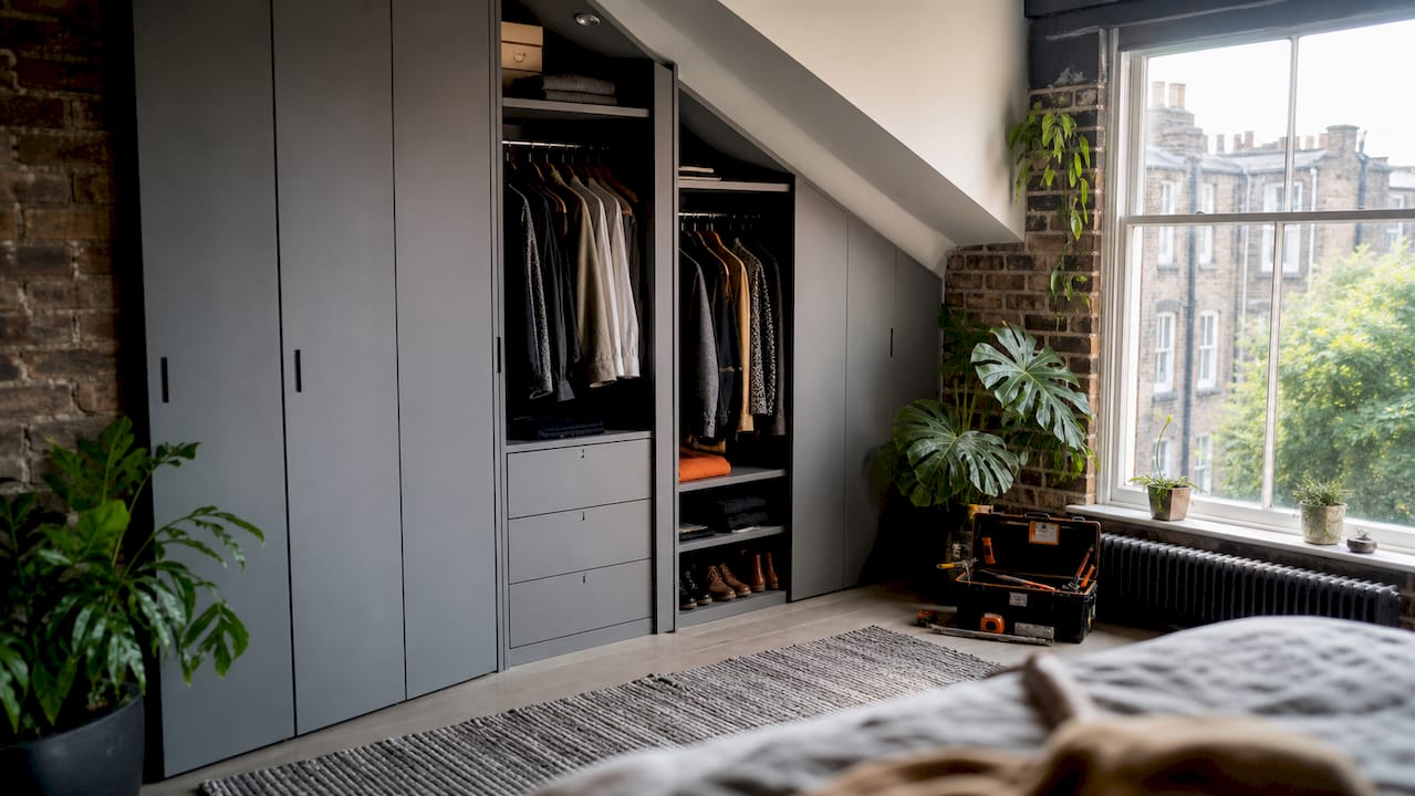 Loft fitted wardrobes tailored to sloped ceilings in London