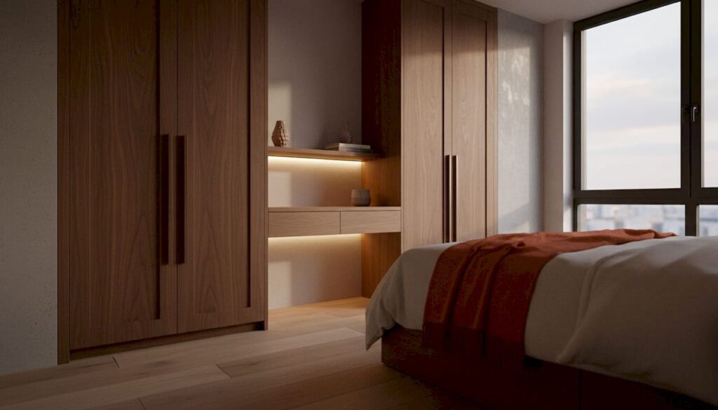 Wall-to-wall bespoke fitted wardrobe in London bedroom