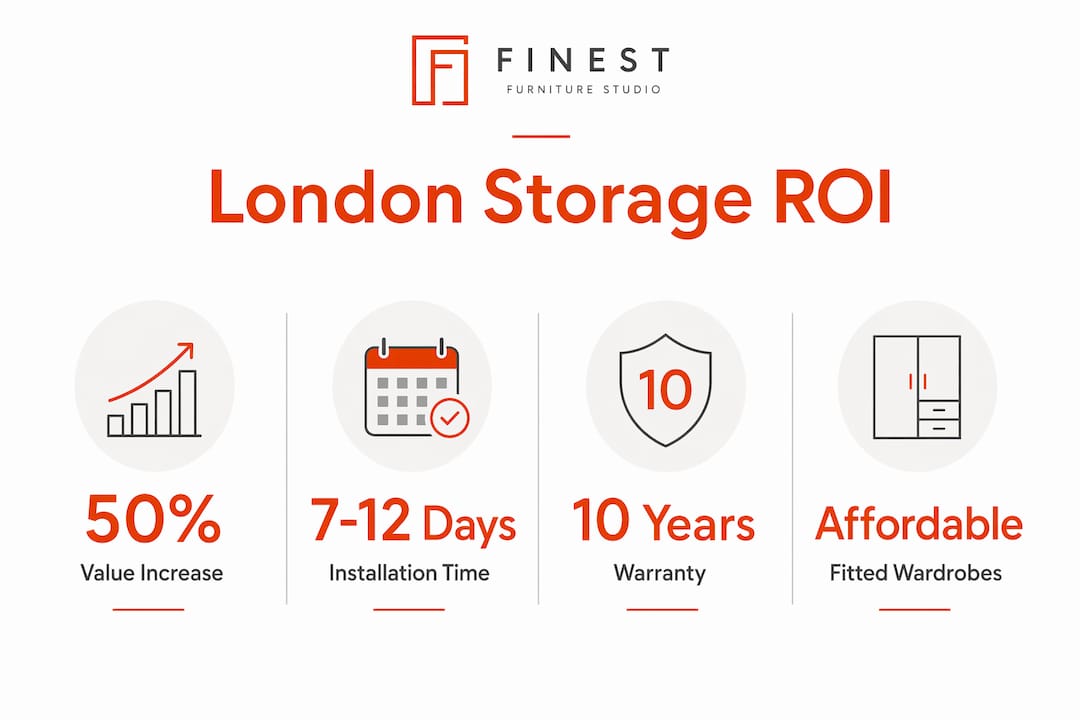 Infographic showing ROI and benefits of fitted wardrobes in London homes