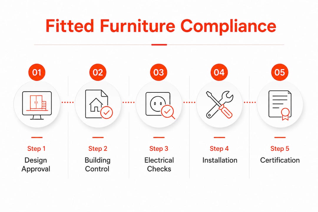 Infographic illustrating fitted furniture compliance steps