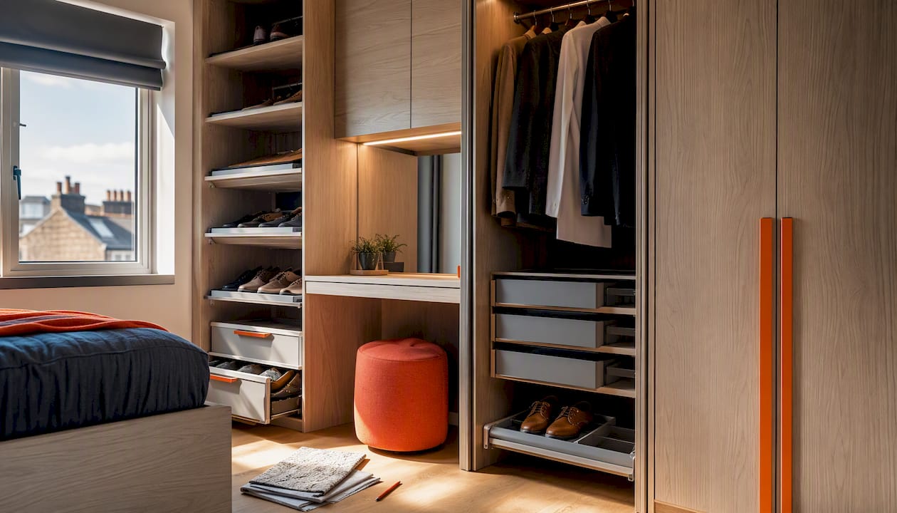 Modern bespoke wardrobe interior for small room