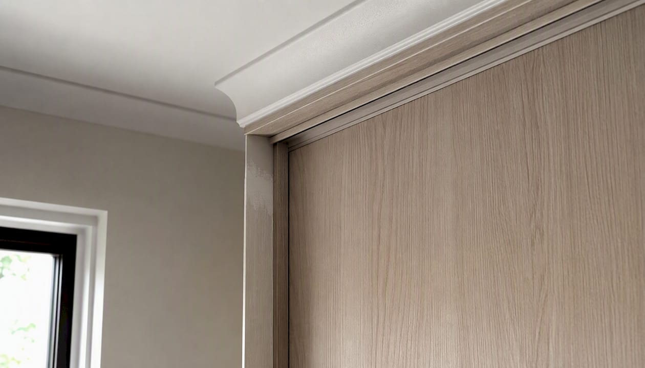 Sliding door wardrobe liner and ceiling coving detail