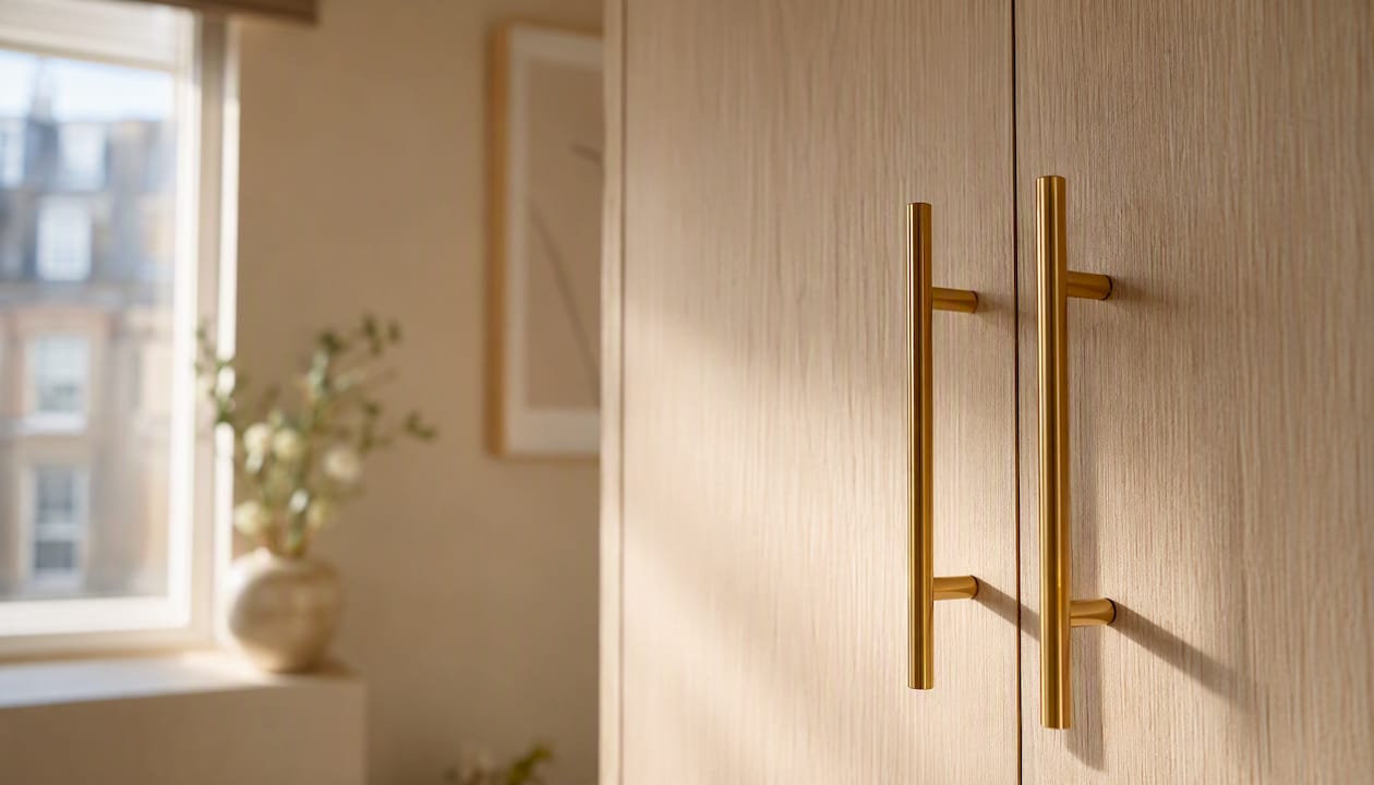 Slim tubular wardrobe pulls on matte door