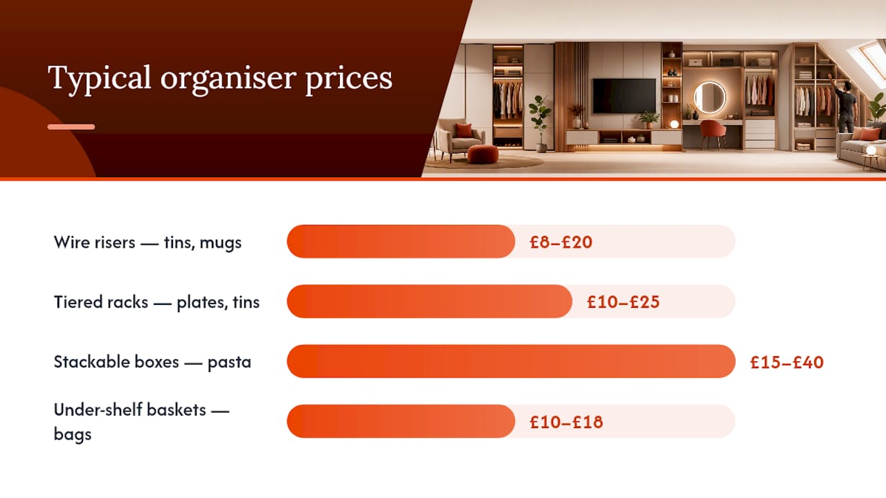 Diagram comparing kitchen organiser types and prices