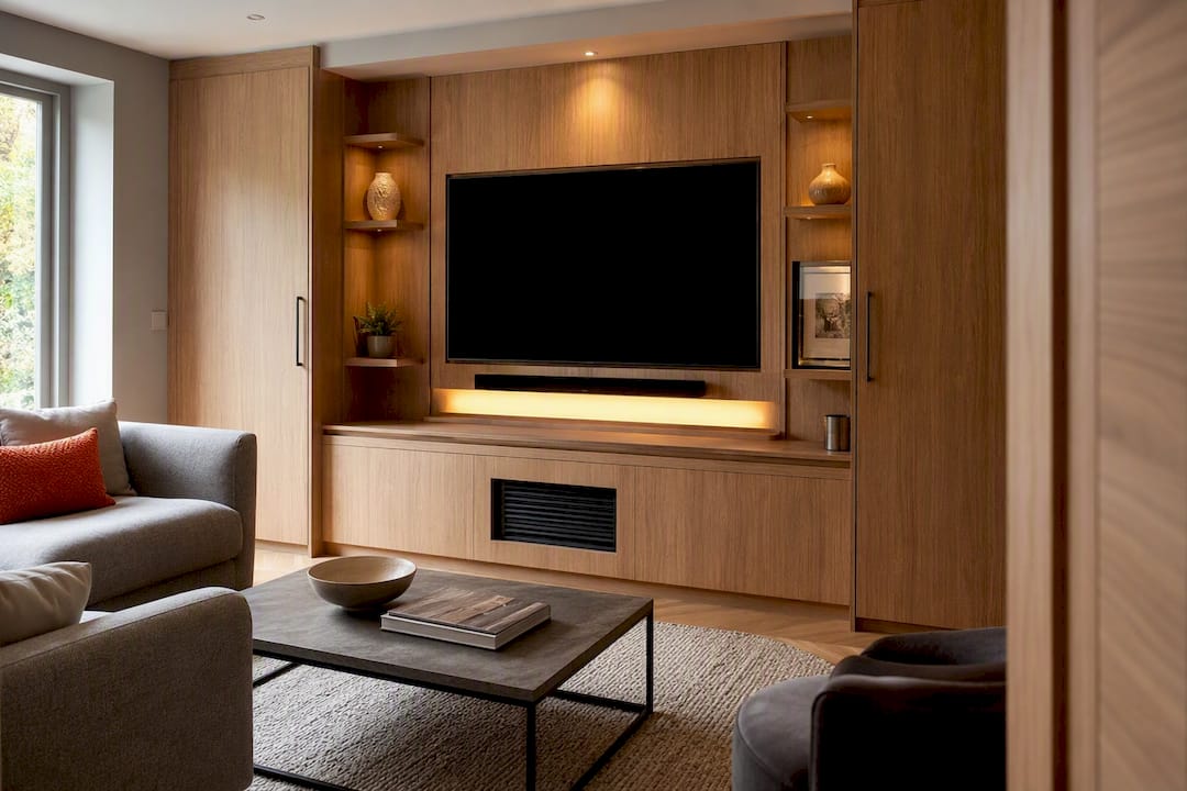 Bespoke media wall with concealed storage
