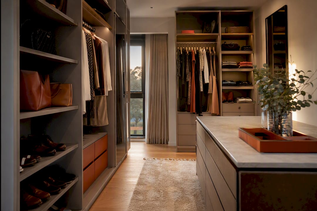 Modern bespoke walk-in wardrobe interior