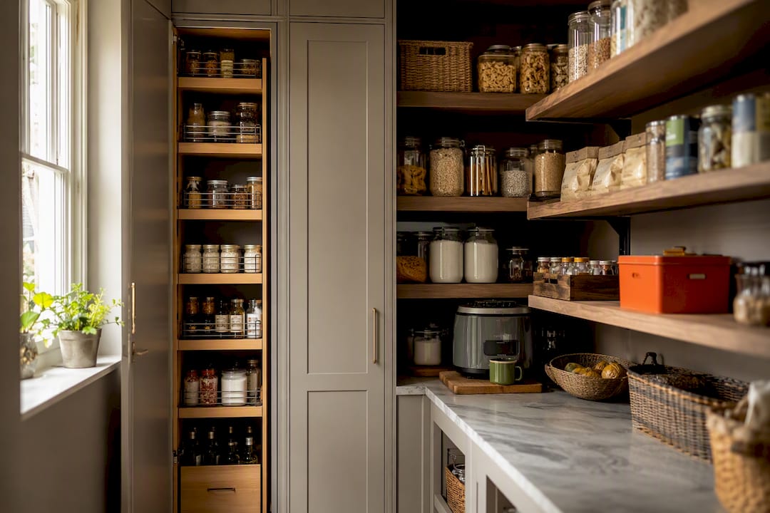 Organised pantry cupboard in London home