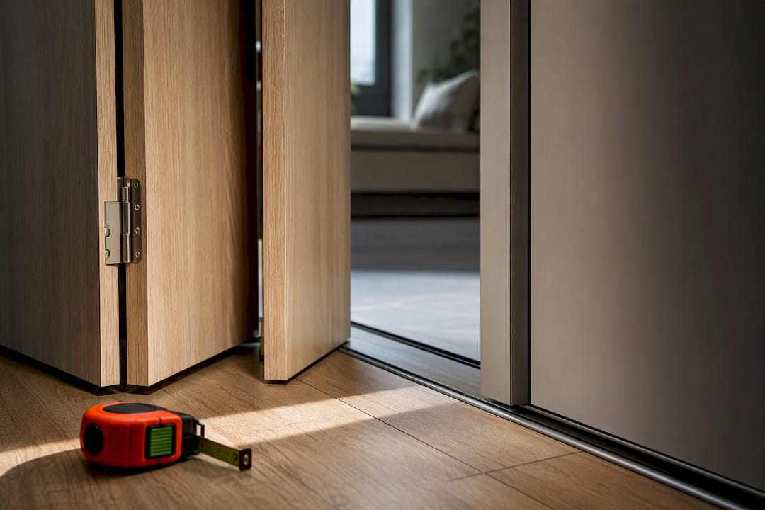Cropped bifold and sliding wardrobe door mechanisms