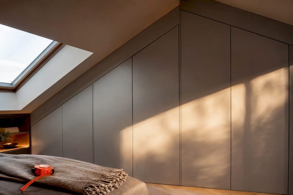 Loft room with floor-to-ceiling wardrobe detail