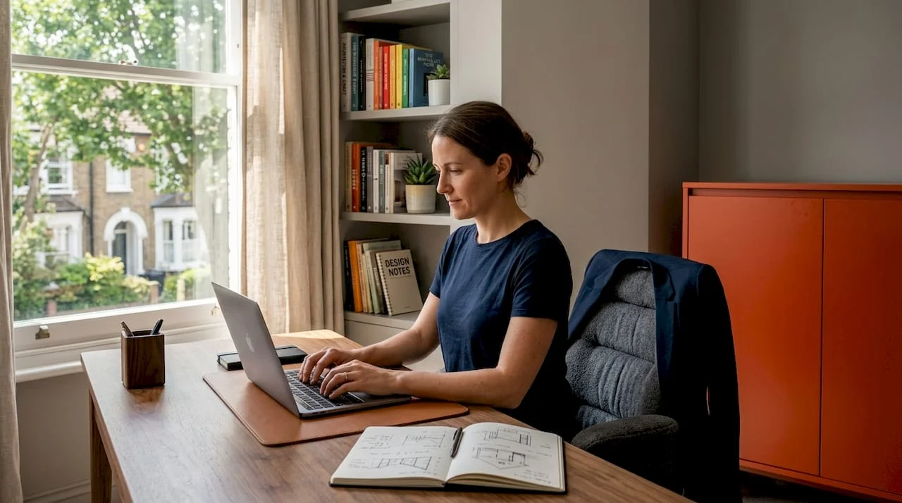 Woman working at luxury bespoke home office desk