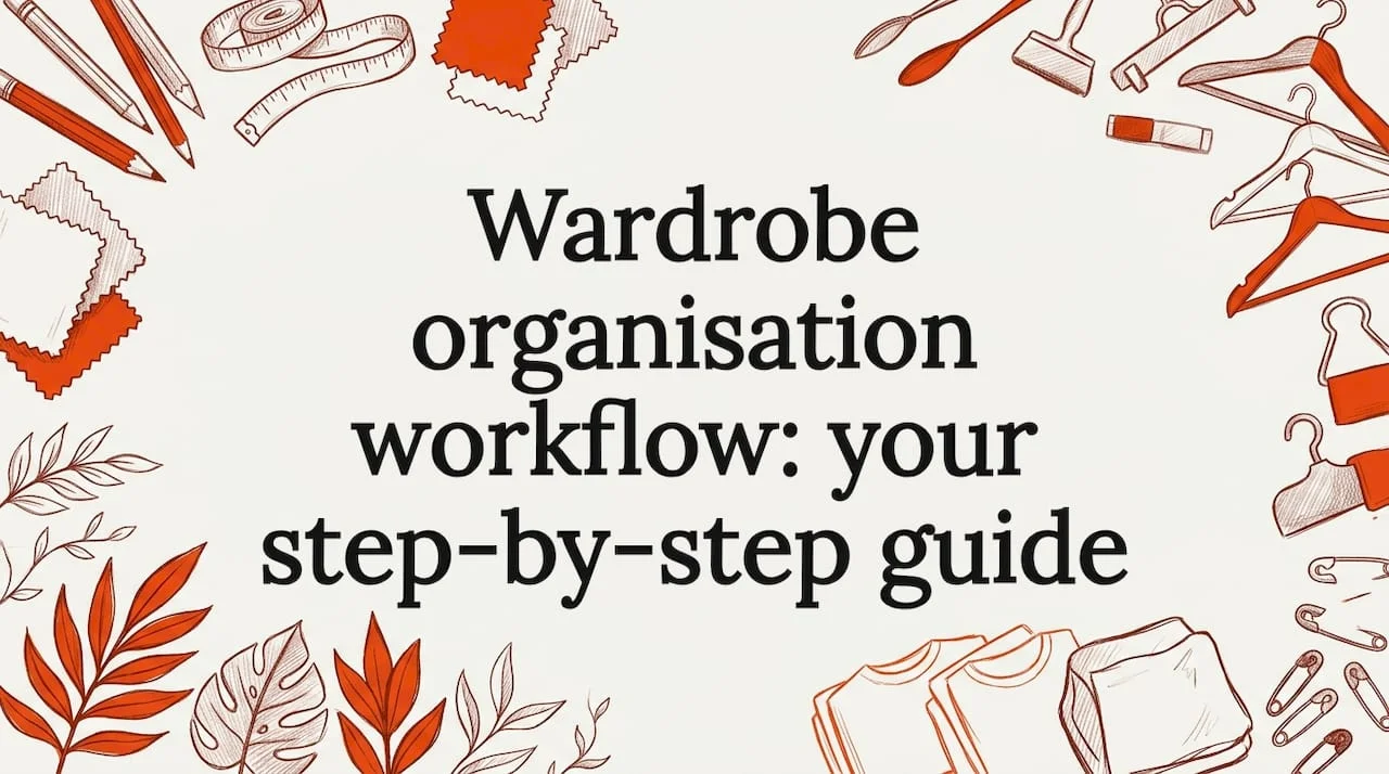 Decorative title card illustration with wardrobe tools