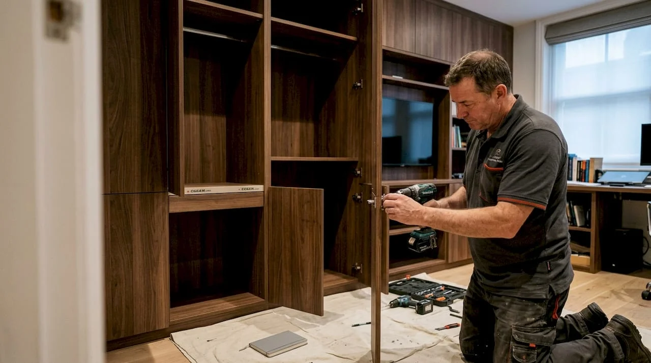 Installer fitting bespoke London wardrobe
